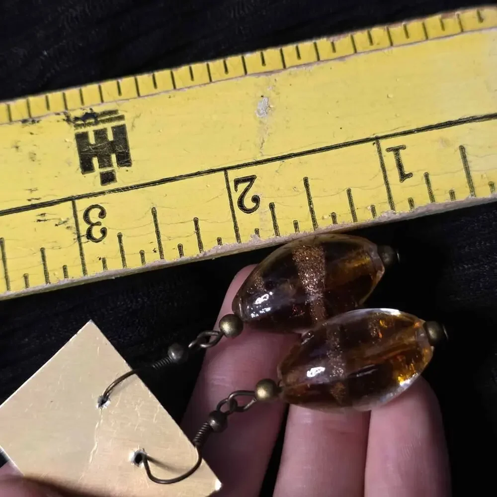 Vintage Amber Tone Drop Earrings Boho Dangle Earrings Earth Tone Jewelry - Picture 4 of 4